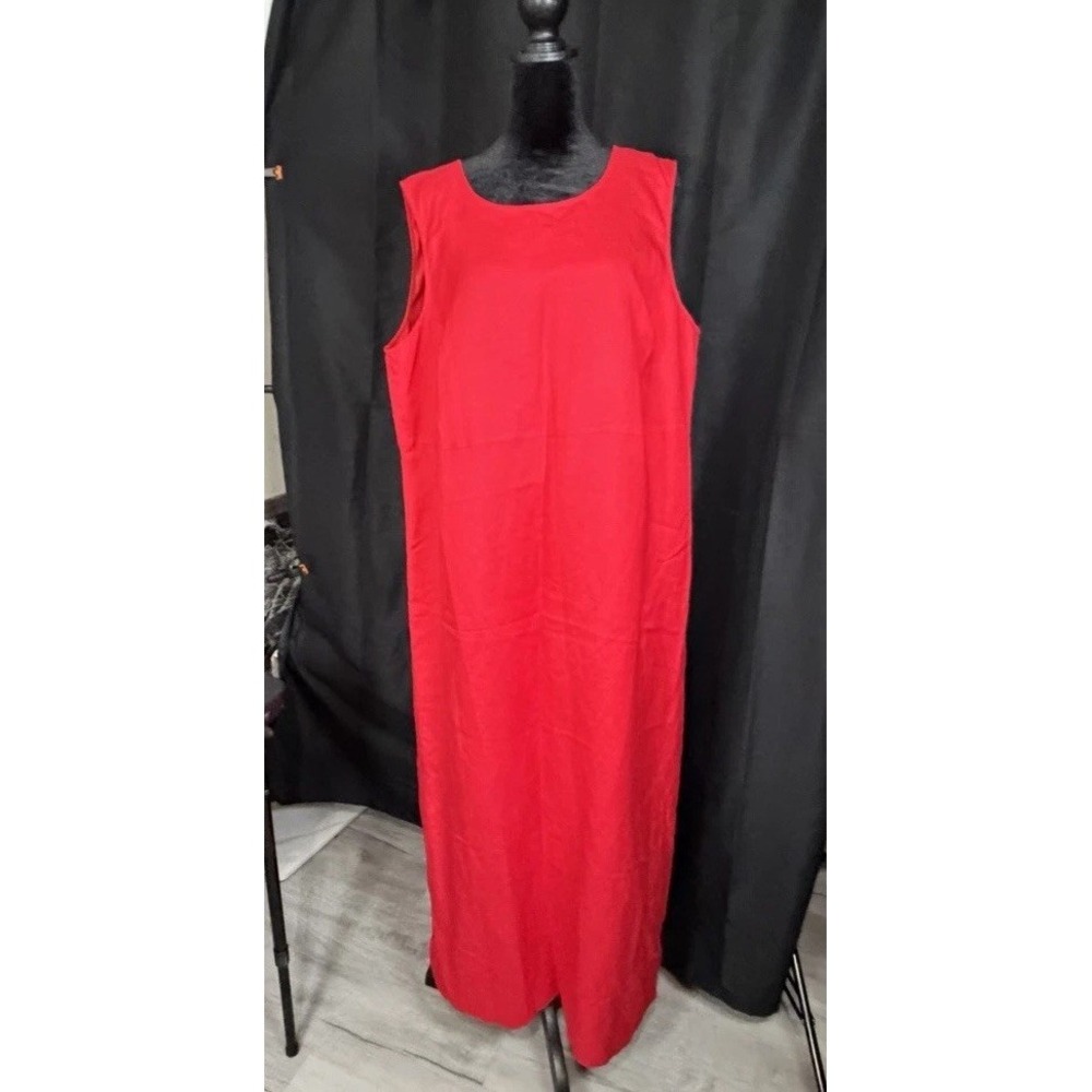 VTG Positive Attitude 90s Womens Red Linen Blend Sleeveless Shift Maxi Dress‎ 16